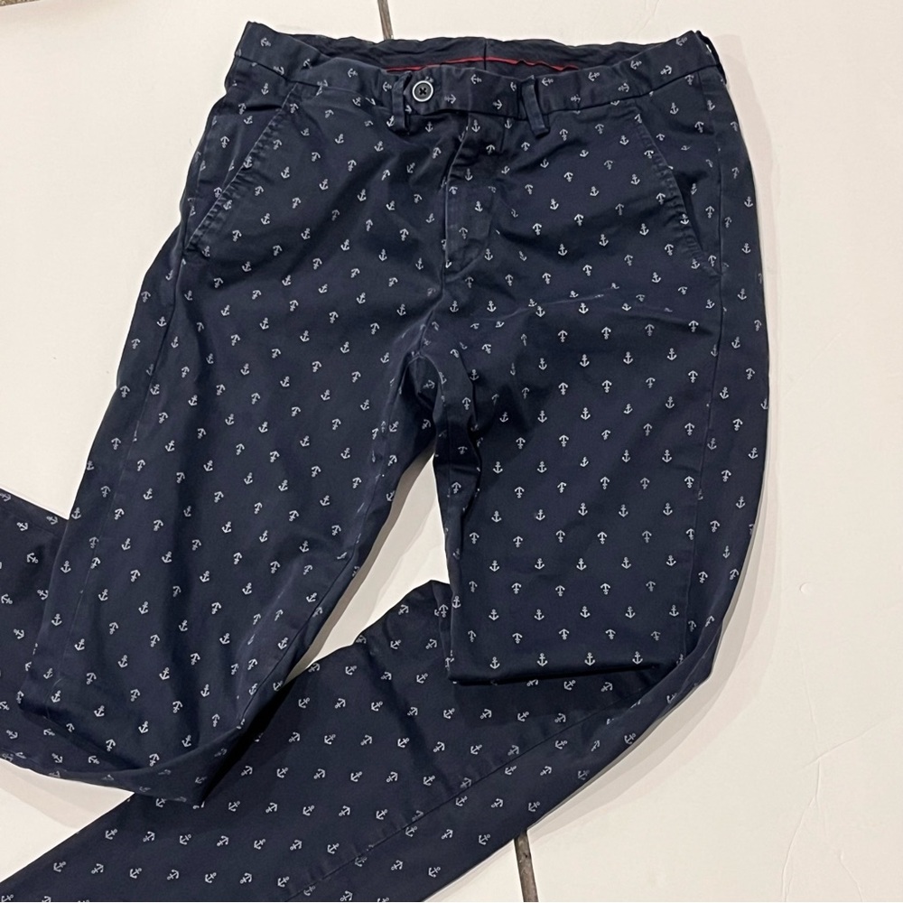 Atelier Mens Pants Nautical Coastal Navy Slim 30x30 Made in Italy